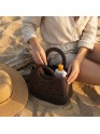 Mini EVA Beach Bag for Women - Cute Waterproof Rubber Tote Handbag for Vacation, Pool & Shower - Washable Mini Handbag for Sunscreen, Phone & Keys (Brown)(8 Inch) 